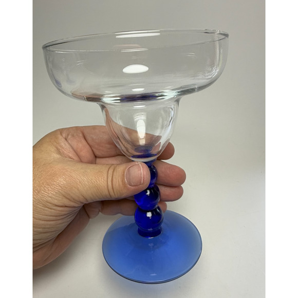 Libbey Metropolis Cobalt Blue Set of 3 Margarita Glasses Bubble Stem Barware Bar - Picture 3 of 4